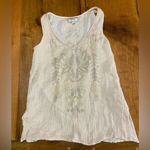 Johnny Was Workshop Embroidered Cream Sleeveless Top, 99% Cotton, 1% Spandex, XS